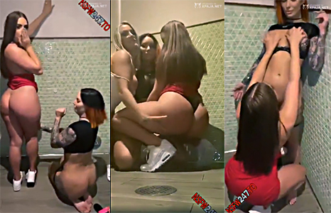 3 Lesbianas Tetonas Casi Pilladas En El Baño Publico Follando