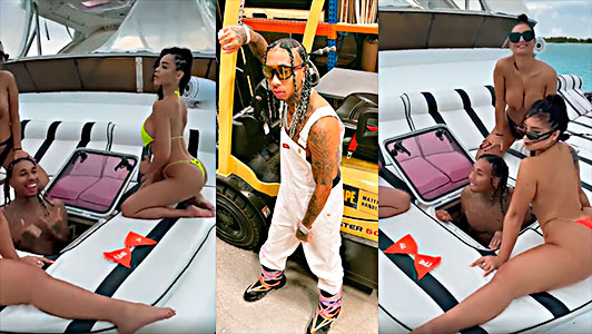 American rapper Tyga with 3 whores on his yacht
